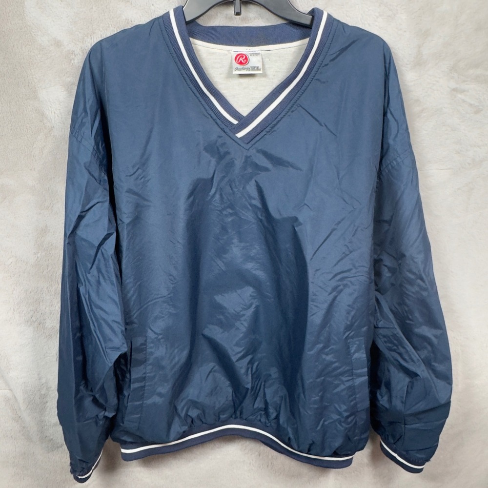 Rawlings Windbreaker Pullover Jacket Mens XL‎ Navy Sporty Athleisure Normcore